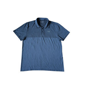 Under Armour Heatgear Polo Shirt XXL Blue Striped Colorblock Golf Performance